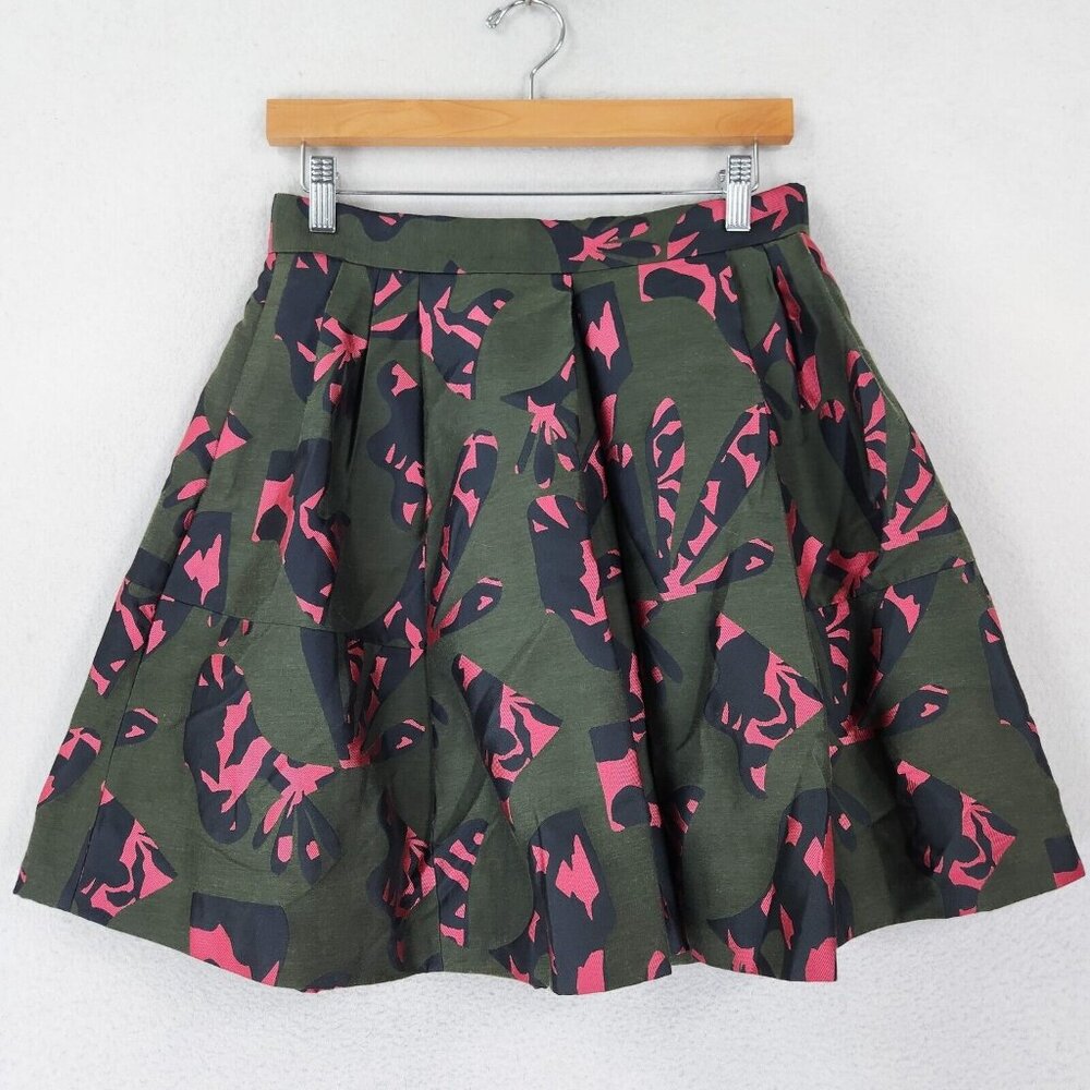 Banana Republic A-Line Skirt in Olive Green, Pink & Black Abstract Print